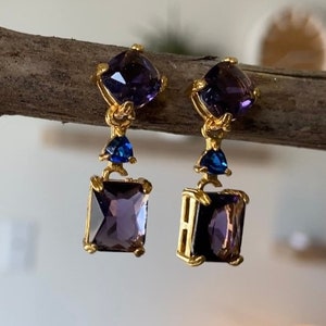 Purple Dangle Earrings, Dark Purple Drop Earrings, Purple Gemstone Earrings , Gemstone Drop Earrings Prom Jewelry