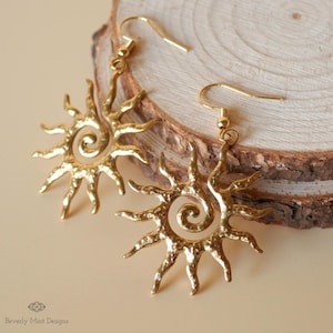 Sun Earrings, 18K Gold Boho Sun Earrings, Bohemian Style Earrings, Gold Sunburst Earrings, Bohemian Jewelry, Unique Gift For Her