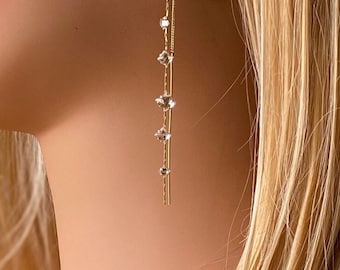 Gold Dangle Earrings, Crystal Earrings, Gold Drop Earrings, Gold Threader earrings, Gold Long Earrings Prom Jewelry