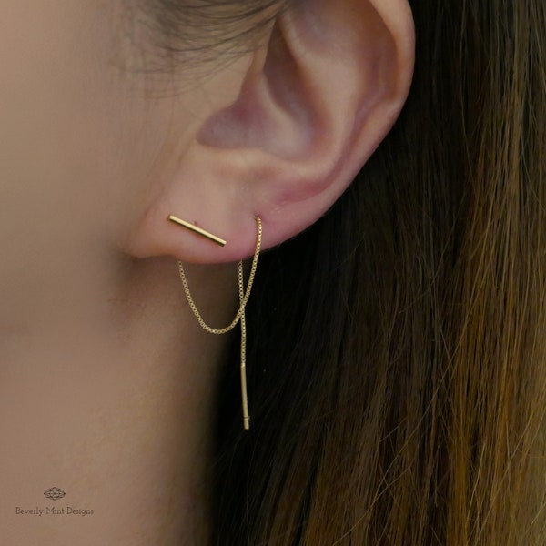 T Bar Threader Earrings, Gold Earring, Dainty Threader, String Earrings Gold, Gold Threader earrings, Minimalist Earrings Prom Jewelry