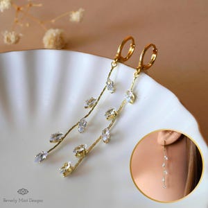 Gold Leaf Earrings, Leaves Earrings, 18K Gold Long Dangle Earrings, Leafy Earrings, Bridesmaid Jewelry, Sensitive Ear & Clip-On Options