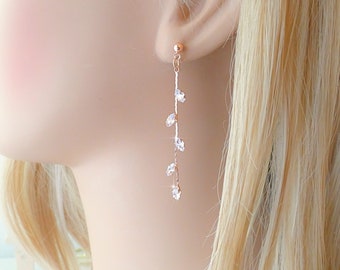 Leaf Earrings, Leaves Earrings, Long Dangle Earrings, CZ earrings, Dainty Earrings, Minimalist Eartings Prom Jewelry