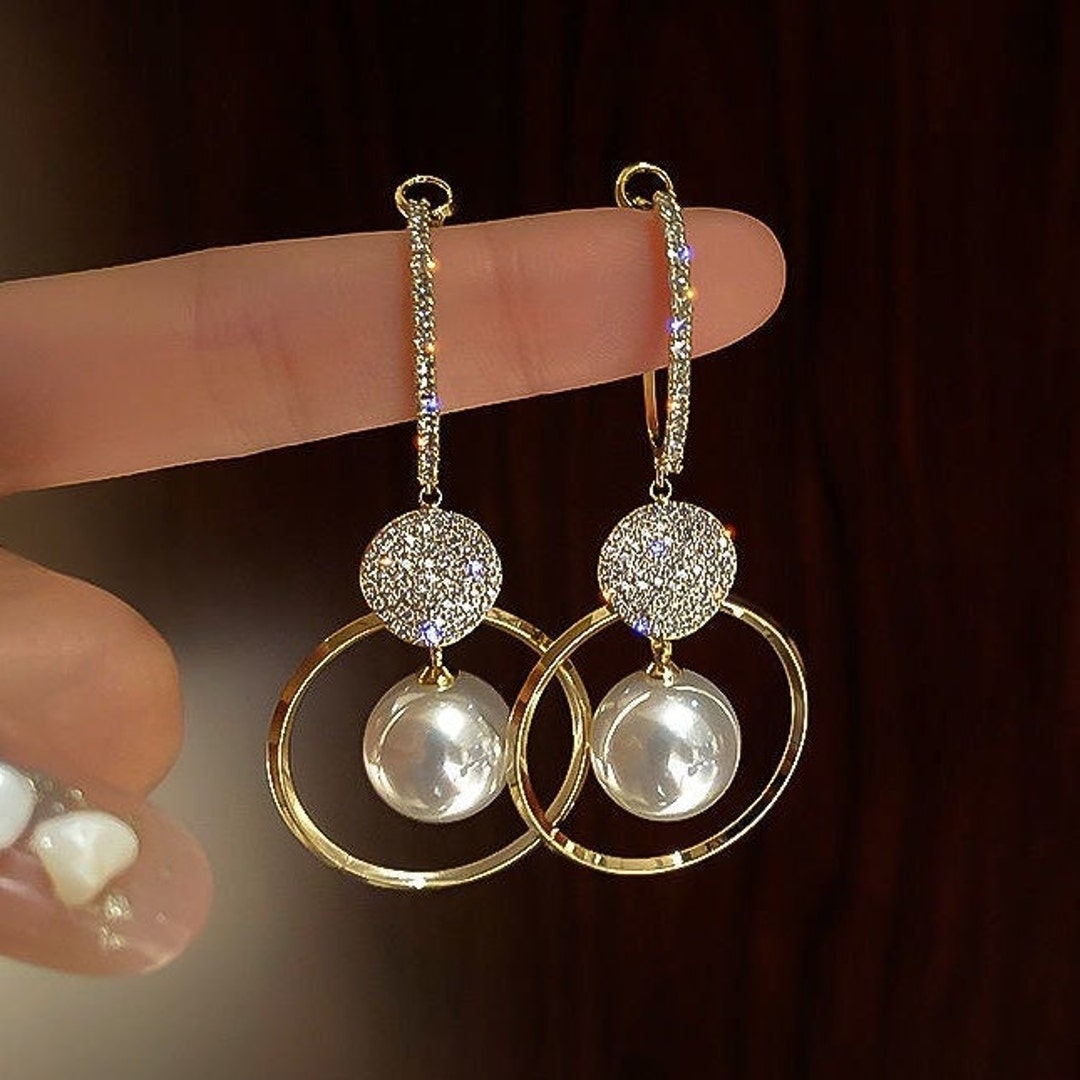 Vintage Gold Pearl Earrings Pearl Dangle Earrings Gift for - Etsy