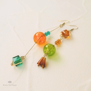 Unique Earrings, Glass Ball Dangle Earrings, Asymmetric Tassel Earrings,  Glass Ball Earrings, Dangle & Drop Earrings, Mismatched Earrings