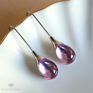 Purple Teardrop Dangle Earrings , Amethyst Color Earrings, Silver Hook Earrings, Statement Jewelry, Elegant purple earrings, Lightweight