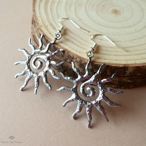 Sun Earrings Silver, Celestial Sun Earrings, Statement Sun Earrings, Bold Silver Earrings, Unique Gift For Her