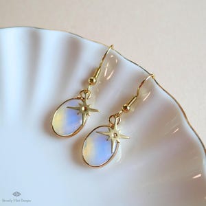 Opalite star earrings, celestial dangle earrings, gold opalite drops, oval opalite jewelry, boho minimalist earrings