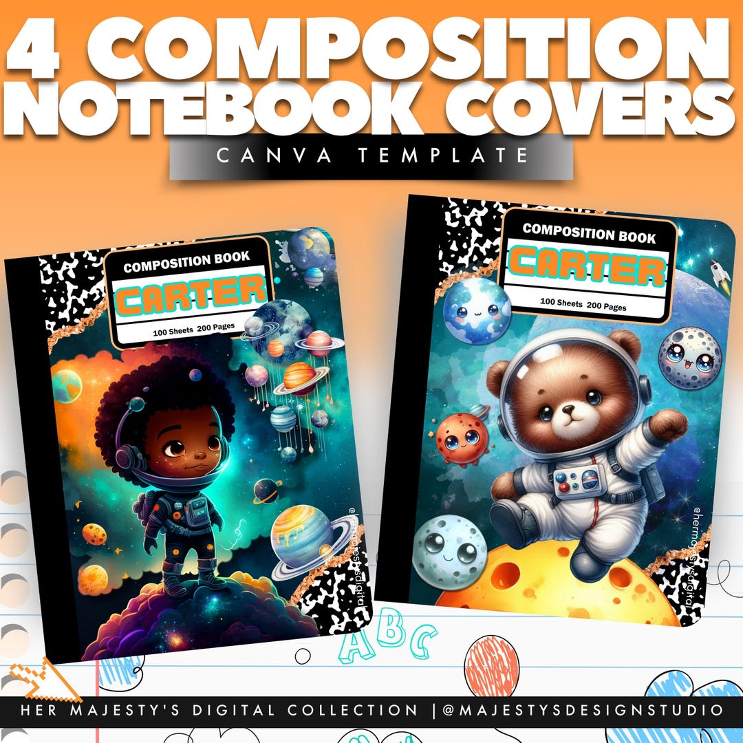 Editable Composition Notebook Cover Templates: Back to School Canva ...