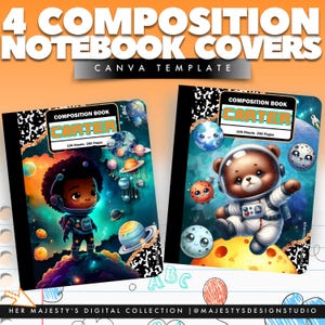 Composition Notebook Canva Templates – 4 Editable School Notebook Cover Bundle for Boys – Back to School – Digital Download