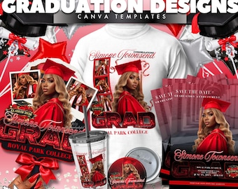 Paquete de botones y anuncios para la camiseta de graduación roja de 2026 / Plantillas de Canva (descarga digital)