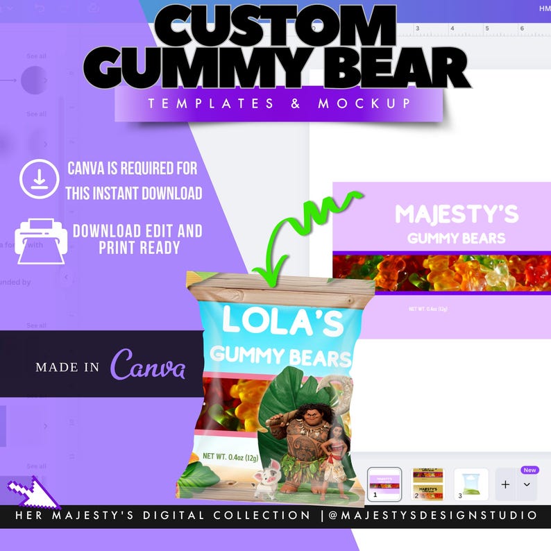 Editable Gummy Bear Favor Label Template: Candy Party Wraps (digital ...