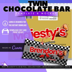 Custom Twin Chocolate Bar Template, Editable Canva Favor Template | DIY Custom Candy Bar | Party Favor Wrapper + Mockup | Digital Download