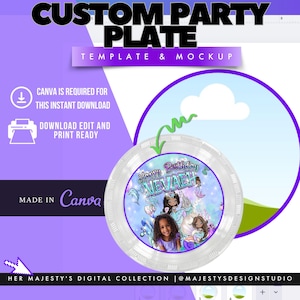 Custom Party Plate Template | Party Favor Mockup | Editable Canva Party Plate Template | Custom Plate for Birthdays, Baby Showers, Holidays