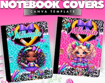Editable Composition Notebook Cover Templates: Back to School Canva ...