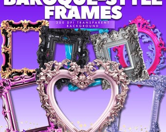Baroque Frame Clipart | 300 DPI PNGs | Ornate Gold Digital Frames | Instant Download | Photo Frame Clipart | Glam Clipart | Flyer Cliparts