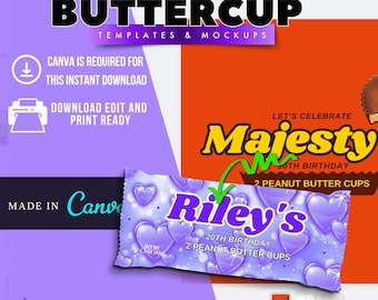 Peanut Butter Cup Wrapper Template: Editable Candy Favor, Birthday Party (Instant Download)