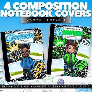 Composition Notebook Canva Templates – 4 Editable School Notebook Cover Bundle for Boys – Back to School – Digital Download