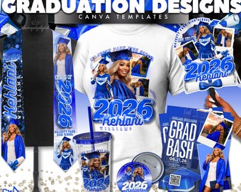 Blue Grad 2026 Canva Template Bundle: Graduation Design (Digital Download)