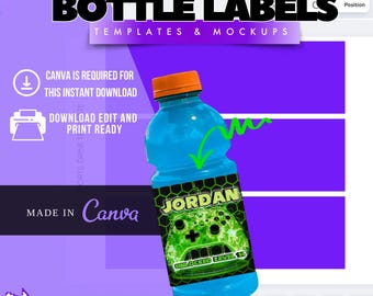 Editable Drink Label Template Bundle: Sports Drink - Water Bottle - Juice Pouch (Digital Download)