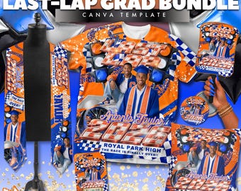 Paquete de plantillas para camisetas de graduación "Última vuelta" en azul y naranja: Estampado 3D integral (descarga digital)