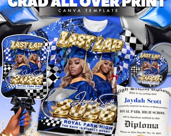 Plantilla de camiseta de graduación azul marino para la última vuelta: Estampado 3D integral (descarga digital)
