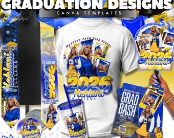 Pacchetto di modelli Canva "Yellow & Blue Grad 2026": design per la laurea (download digitale)