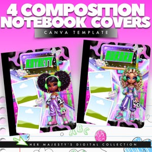 Composition Notebook Canva Templates – 4 Editable School Notebook Cover Bundle for Girls – Back to School – Digital Download