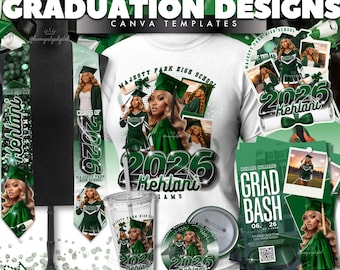 Dark Green & Black 2026 Canva Template Bundle: Abschluss Design (Digitaler Download)