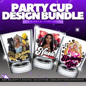 Party Design BUNDLE | Styrofoam Cups | Canva Party Cup Designs | Custom Cup Templates | Birthday Party Favors | Party Bucket Designs
