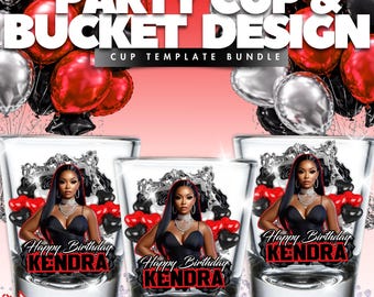 Red Black Party Templates | Cup Wraps, Shot Glass, Party Bucket (Canva Editable, Digital Download)