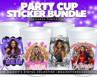Party Cup Designs Bundle: 14 Canva Templates (Digital Download)