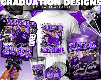 Conjunto de camiseta y anuncio de graduación 2026 / Plantilla de Canva (descarga digital)