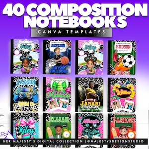 40 Composition Notebook Canva Templates – Editable School Cover Bundle for Boys & Girls – Back to School – Digital Download