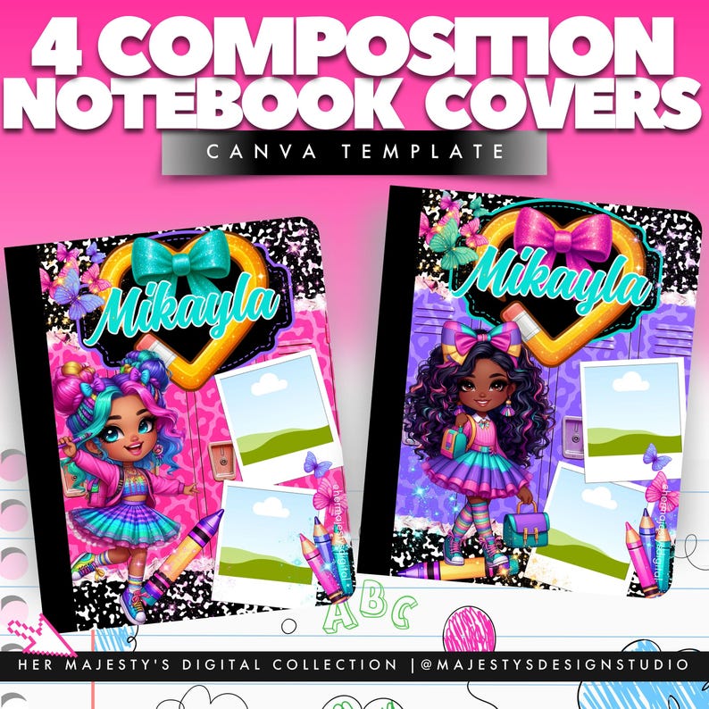 Editable Composition Notebook Cover Templates: Back to School Canva ...