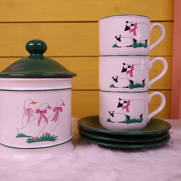 Rare Vintage Hornsea Pottery Farmyard Collection Set of Three Cups & Pot