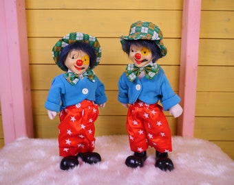 Set of 2 Vintage Creepy Haunted Clown Wind Up Twin Dolls