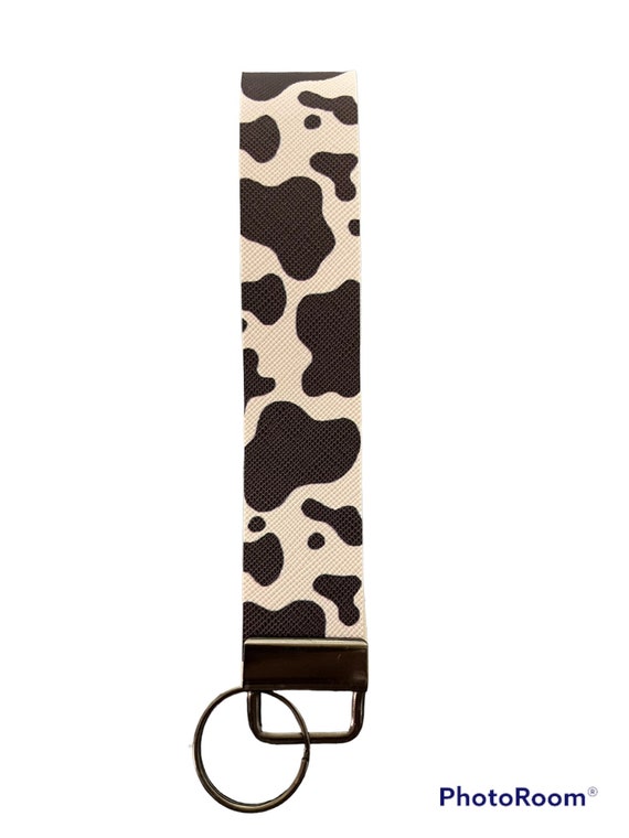 Cow print faux leather keychain, key fob, keychain lanyard, wristlet