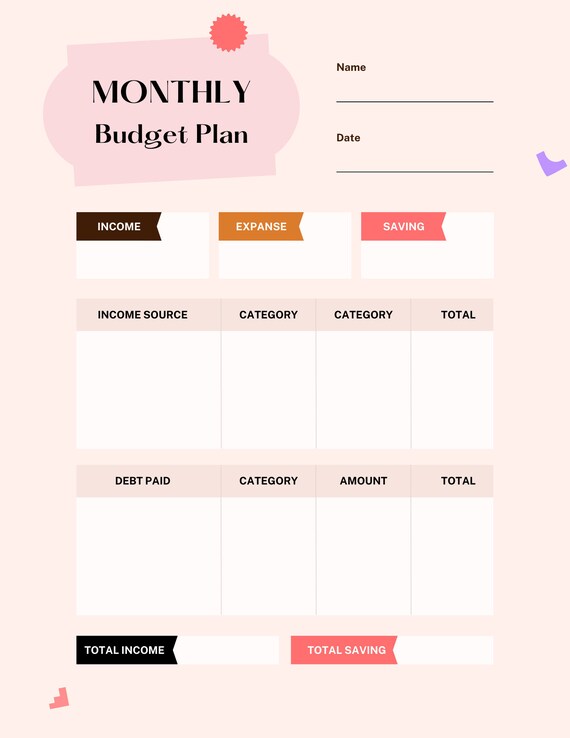 Pastel Pink Monthly Budget Planner