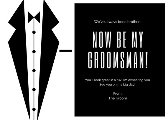 Black and White Tuxedo Groomsman Proposal