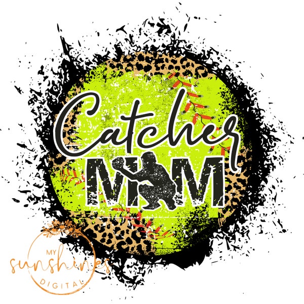 Softball Catcher Mom Digital Design | Grunge Design SVG | Softball Mama SVG | Softball Catcher Mom Sublimation | Leopardenmuster | Fänger Mama