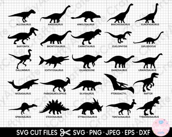 dinosaur silhouette svg bundle t-rex svg brachiosaurus svg europasaurus svg raptor svg pterodactyl svg