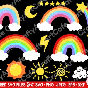 rainbow svg cloud svg moon svg sun svg bold svg raindrop svg stars svg shooting star svg bundle cricut