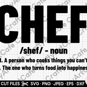 chef svg archivo para cricut cook svg para camisas png eps dxf jpg chef sustantivo uso comercial