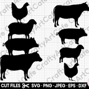 Animaux de la ferme silhouette svg couper fichier vache svg cochon svg poulet svg