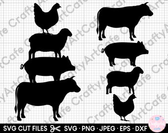 farm animals silhouette svg cut file cow svg pig svg chicken svg