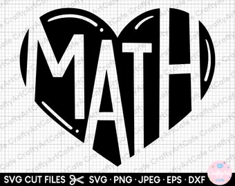 Könnte beinhalten: Schwarzweißes Grafikdesign des Wortes "MATH" in Herzform.