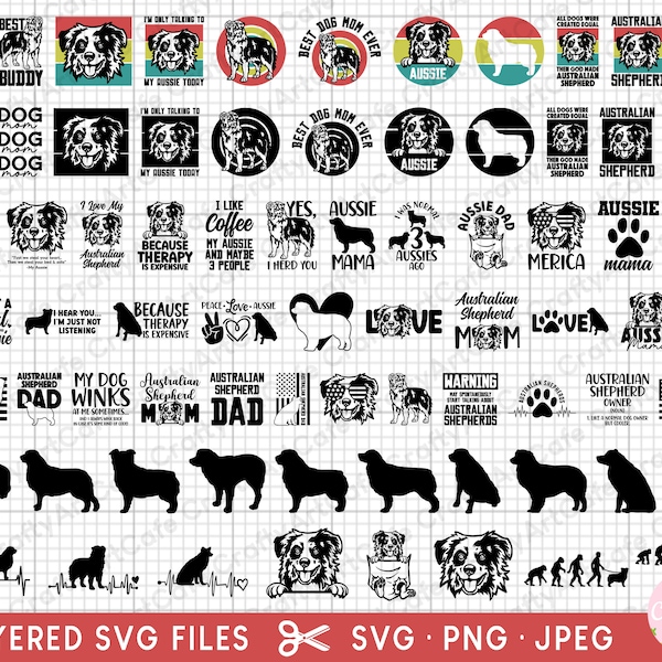 australian shepherd svg bundle cricut cut file free commercial use aussie svg png australian shepherd silhouette clipart vector cutting file