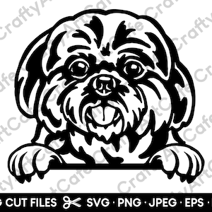 Shih Tzu Peeking SVG Plik Cricut Cutable Warstwowy Wektor Clip Art Ilustracja Rysunek
