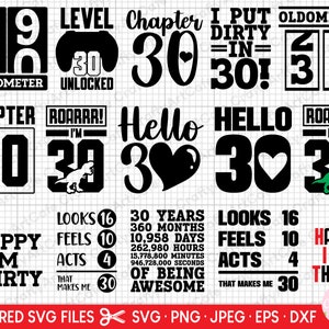 30esimo compleanno in formato SVG 30 anni in formato SVG 30esimo compleanno PNG 30esimo compleanno in formato SVG bundle cricut