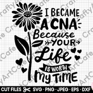 Op de afbeelding: Zwart-wit grafisch ontwerp met een zonnebloem en de tekst "Ik ben verzorgende geworden omdat je leven mijn tijd waard is".